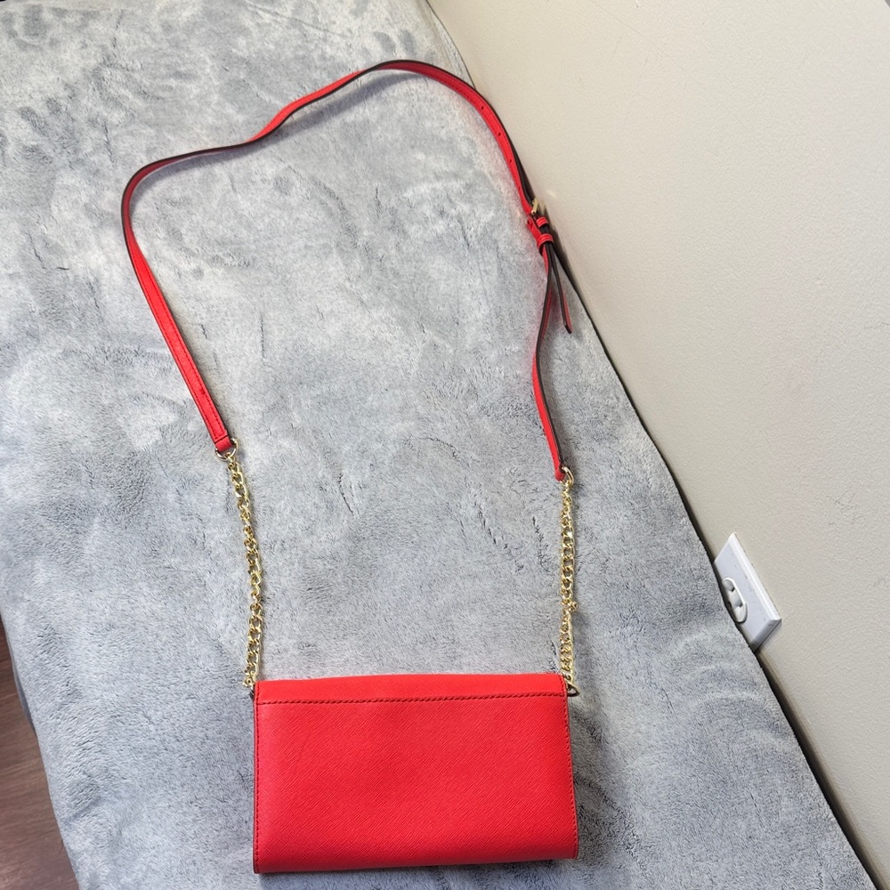 Michael Kors Red Saffiano Leather Wallet on a Chain - Gold Hardware - Picture 4 of 11